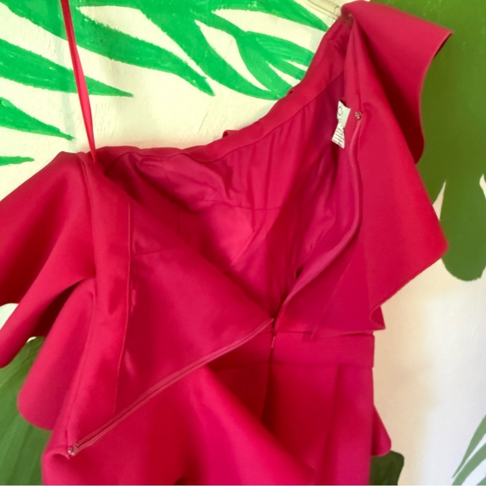 Jovani One-Shoulder Ruffle Mini Dress in Fuchsia - Picture 5 of 6